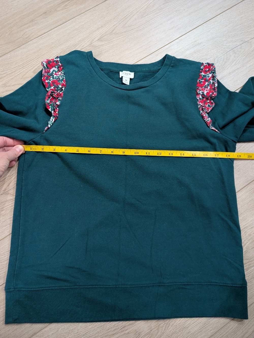 J. Crew Women's Ruffle Shoulder Sweatshirt in the color Academic Green - Picture 6 of 9